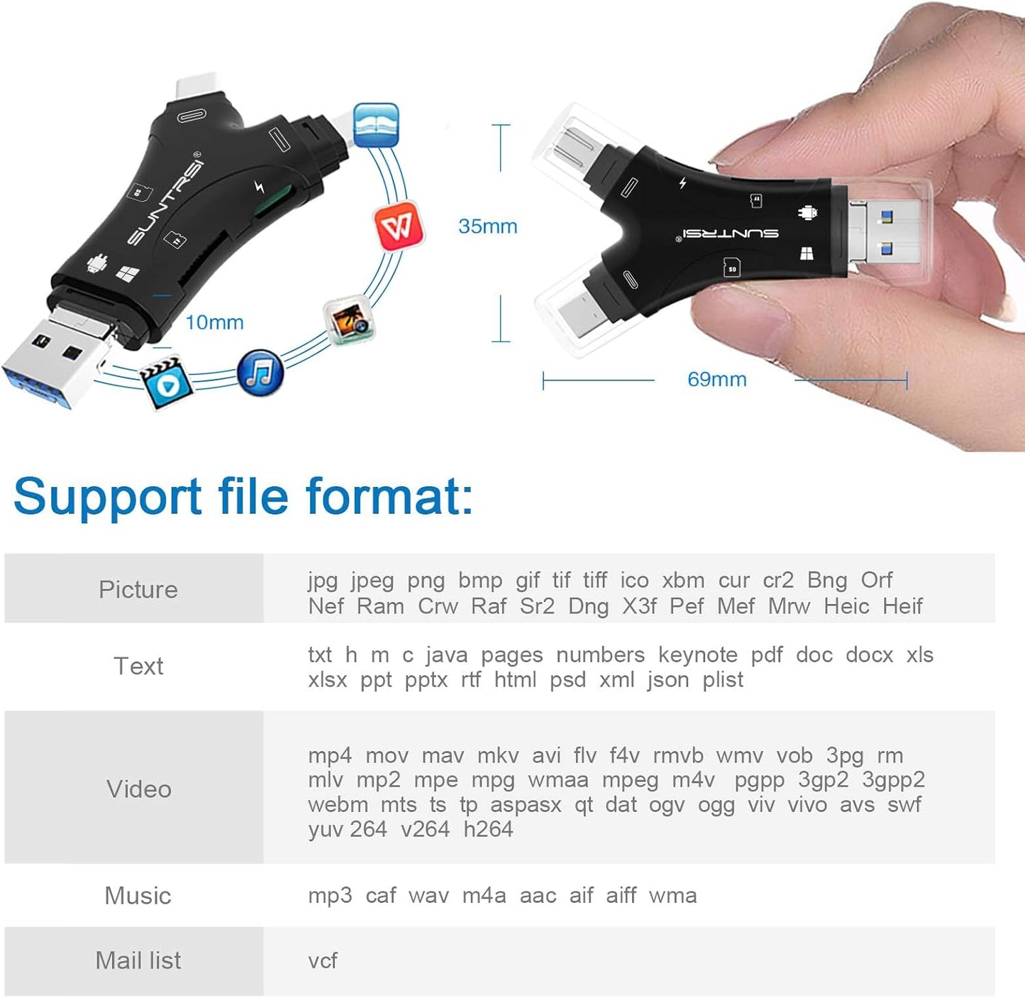 SD Card Reader for iPhone/ipad/Android/Mac/Computer/Camera,4 in1 Micro SD Card Reader Trail Camera Viewer, Portable Memory Card Reader SD Card Adapter for SD and TF Cards(Black)