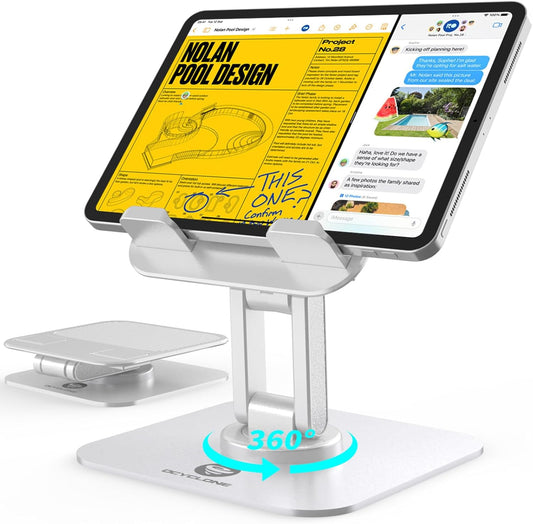 OCYCLONE for iPad Stand for Desk 360 Rotating Adjustable Portable Monitor Tablet Holder, White
