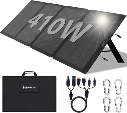 410W 42V ETFE Portable Solar Panel, IP68 Waterproof Foldable 24% High Efficiency, Ultra-Light Solar 4 Kickstands fo Power Station RV Camping