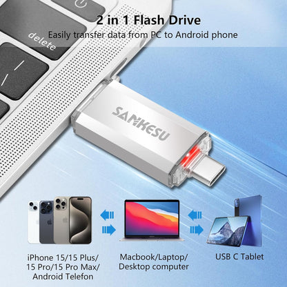 3.0 USB C Flash Drive, USB-A & Type-C OTG Thumb Stick, Dual Memory Sticks Compatible with PC/Laptop/Type C Cell Phone and Tablet (Silver/Blue, 128GB)