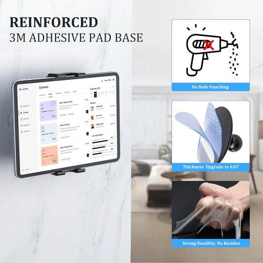 OHLPRO Tablet Wall Mount Holder for iPad, 360° Adjustable Swivel No-Drill 3M Adhesive Stand for Kitchen Compatible with 5-13 Inch Smartphones iPads Samsung Tab Fire HD Kindle & More Devices