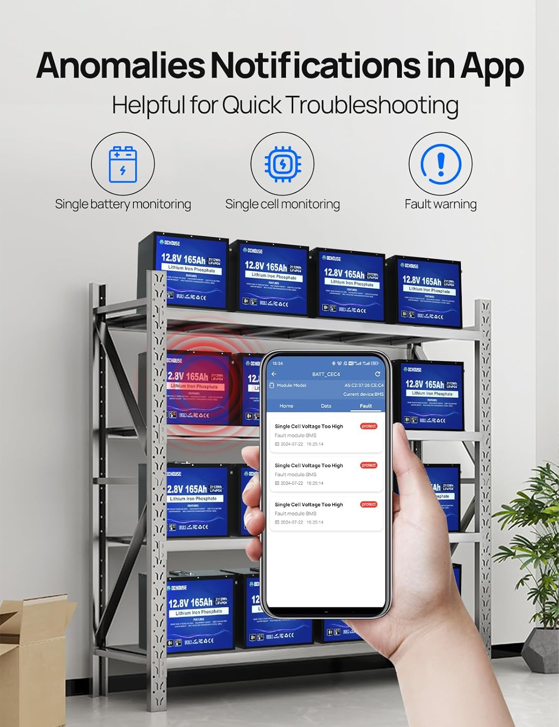 DC HOUSE 12V 165Ah LiFePO4 Lithium Battery, Bluetooth & Low Temp Protection, Safer Metal Case, 12V Lithium Battery up to 15000 Cycles, 120A BMS, Perfect for Trolling Motors, Marine, Boat, Solar