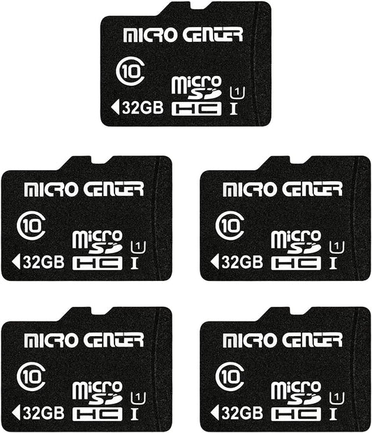 Micro Center 32GB Class 10 MicroSDHC Flash Memory Card with Adapter for Mobile Device Storage Phone, Tablet, Drone & Full HD Video Recording - 80MB/s UHS-I, C10, U1 (5 Pack)