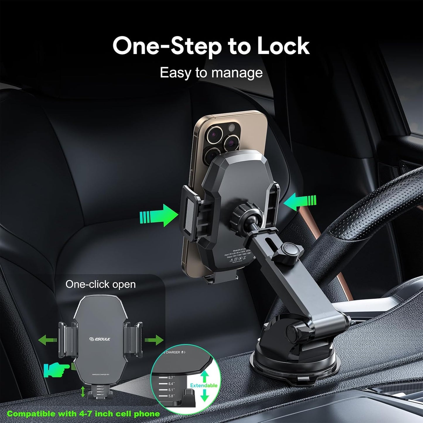 Car Phone Holder &15W Wireless Fast Charger, Auto-Clamp Qi Charging Mount, 360° Adjustable Phone Holder for iPhone/Android, Air Vent Mount with Overcharge Protection - by Esoulk