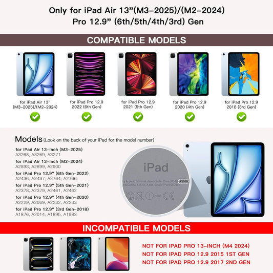 for iPad Air 13 inch Case with Keyboard (M3,2025 / M2,2024), iPad Pro 12.9 (6th/5th/4th/3rd Gen) Magic Keyboard, Springy Backlit Keys, Stain-Resistant Surface, Multi-Touch Trackpad, Pink