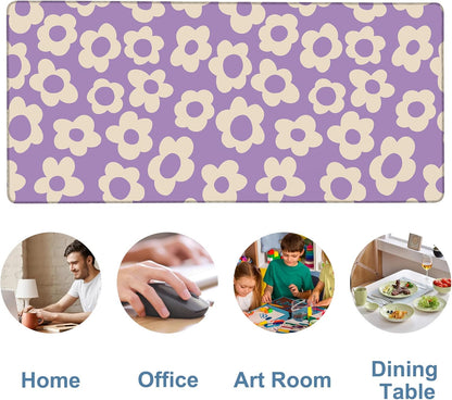 Vintage Groovy Flowers Gaming Mouse Pad 3mm Thick Stitched Edge Waterproof Non-Slip Large Computer Keyboard Mouse Mat,Suitable for Office Entertainment Decorative Desk Pad 35.4 x 15.7 Inches