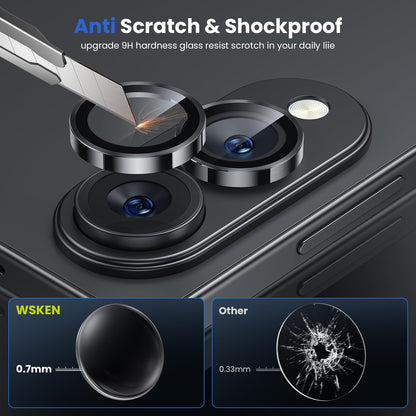 WSKEN for Samsung Galaxy S25 Edge Camera Lens Protector - Edge Thin Case Friendly, 9H Shatterproof Tempered Glass with Aluminum Metal Circle Camera Screen Protector Cover Accessories, Black