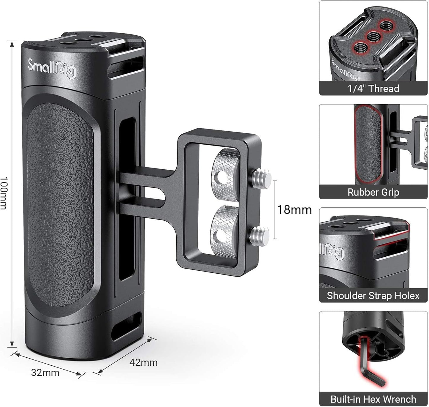 SmallRig Mini Side Handle Handgrip with Dual 1/4"-20 Screw Mount for Mirrorless Digital Camera DSLR Camera Small Camera Cage Built-in Wrench, Up and Down Adjustable, Pack of 2-4957