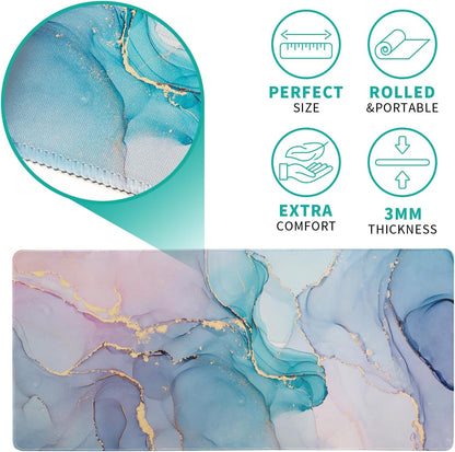 Teal Marble Extended Mouse Pad 31.5x11.8 Inch Turquoise Desk Marble Mousepad Extended Large Non-Slip Rubber Base Waterproof Big Keyboard Mat with Stitched Edges for Gaming and Office