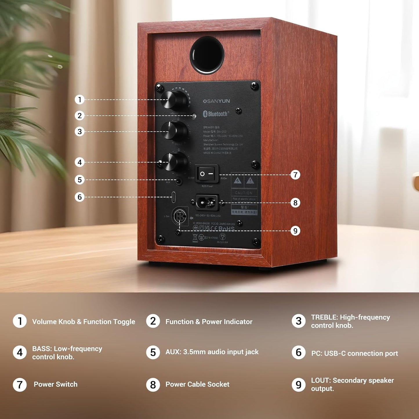 SW203 4.0 Computer Speakers - 60W 4-Way DSP Control 3D Immersive Sound - 3" Carbon Fiber Woofer & 20mm Silk Dome Tweeter - 24bit DAC USB/Bluetooth 5.4/AUX - Studio-Grade Audio (Pair, Red)