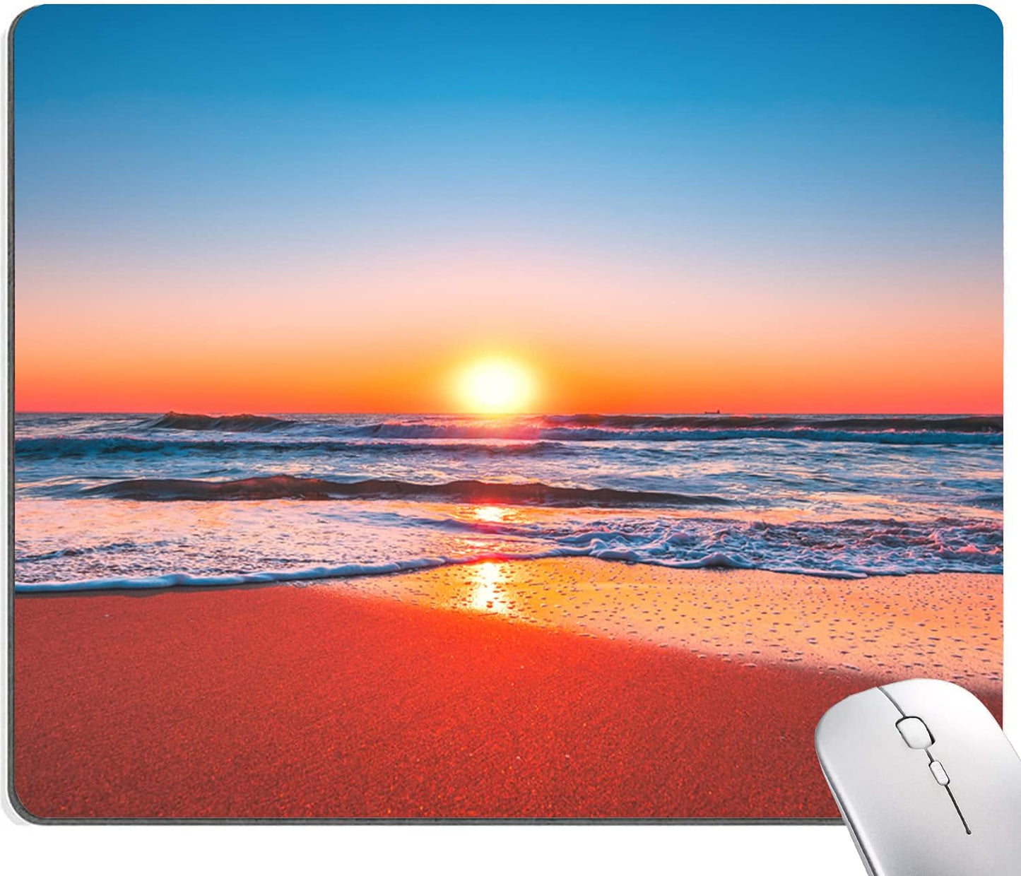 Beach Sunrise Mouse Pad, Seaside Wave Sunset Mouse Pad Custom Design, Square Waterproof Mouse Pad Non-Slip Rubber Base MousePads for Office Laptop, 9.5 inchx7.9 inchx0.12 inch Inch