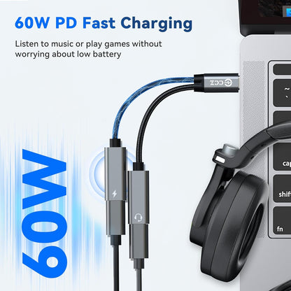 5PCS USB C Headphone Splitter,CCZ CA01 USB C to Type C Headphone Jack and Charger Adapter, 1 in 2 out Dongle Hi-Res DAC Audio Cable with PD 60W Fast Charging for Samsung Galaxy S25 S24 S23 (USBC-USBC)