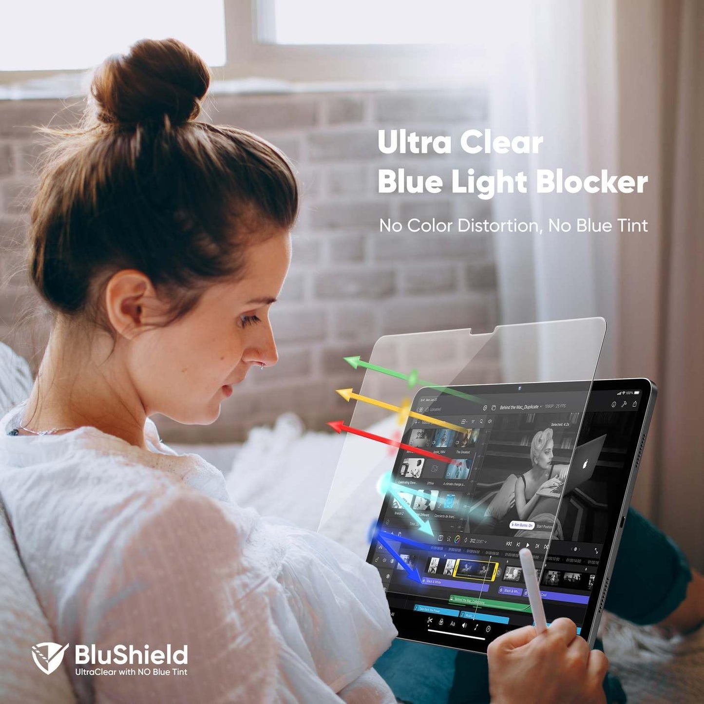 FLOLAB ONETIME NanoArmour Screen Protector for iPad Pro 13 Inch M4 2024 Tempered Glass, TruColor, Blue Light Blocker, No Blue Tint, Original Display Color, Ultra Clear, Easy Install, Durable