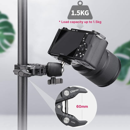 ULANZI R099 Super Clamp Camera Mount with 360° Ballhead for Bike/Bicycle/Motorcycle Handlebar Pole Tripod Tube Crossbar Gimbal Rods Mount for Insta360/GoPro/AKASO/DJI/Phone/DSLR/Light/Monitor