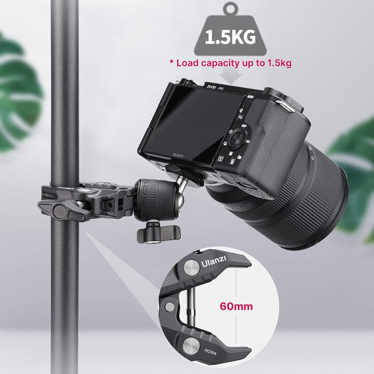 ULANZI R099 Super Clamp Camera Mount with 360° Ballhead for Bike/Bicycle/Motorcycle Handlebar Pole Tripod Tube Crossbar Gimbal Rods Mount for Insta360/GoPro/AKASO/DJI/Phone/DSLR/Light/Monitor