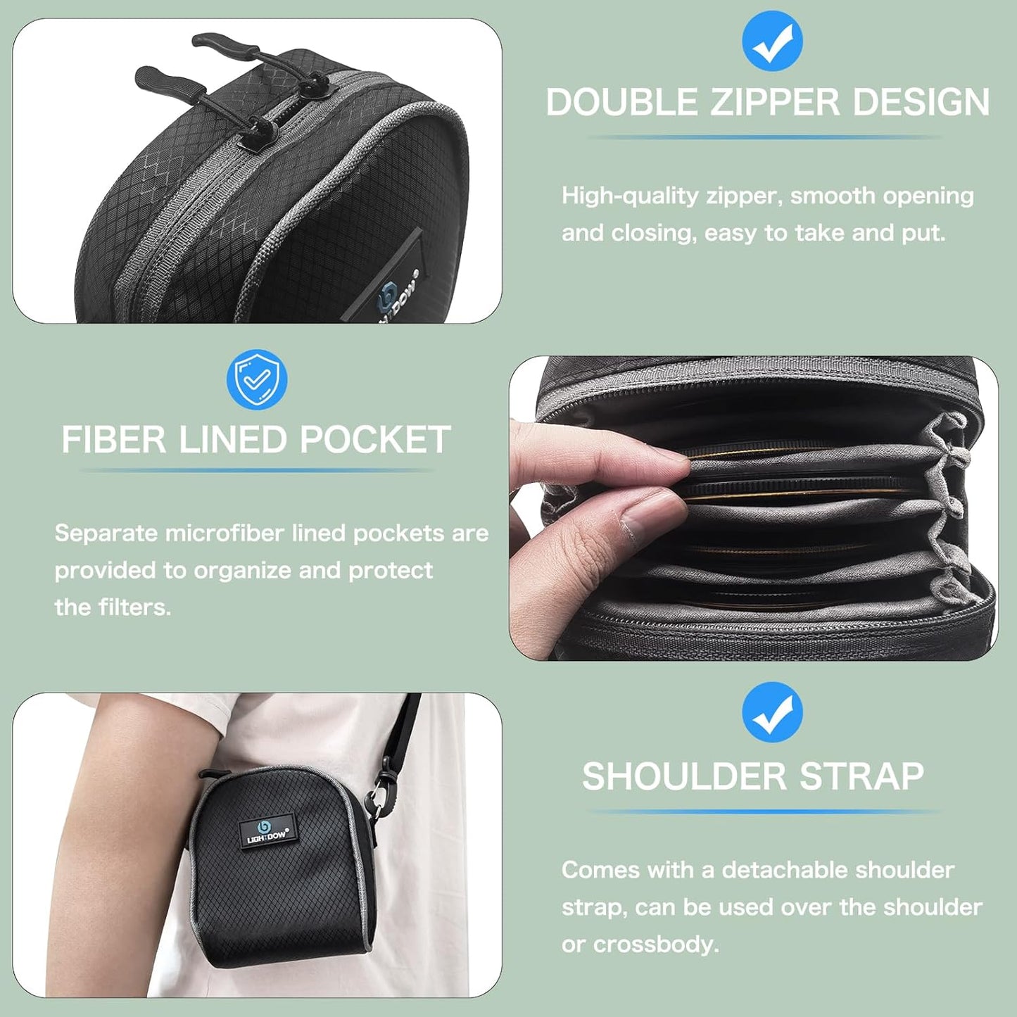 Lightdow Camera Filter Bag - Detachable 8-Slot Lens Carry Case with Belt Loop Pouch - Water-Resistant & Dustproof Design for 37mm-95mm Filters