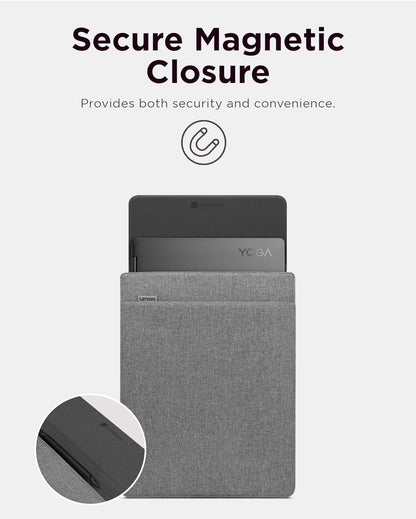 Lenovo Slim Laptop Sleeve 16 Inch Notebook/Tablet - Compatible with MacBook Air/Pro - Eco-Friendly Lightweight Case with Accessory Pocket & Magnetic Closure - Grey