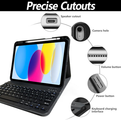 Keyboard Case for iPad 11th 10th Generation - iPad 10th Generation Case with Detachable Wireless Keyboard - Smart Folio Cover with Pencil Holder for 11-inch A16 2025 10.9-inch 2022, Black