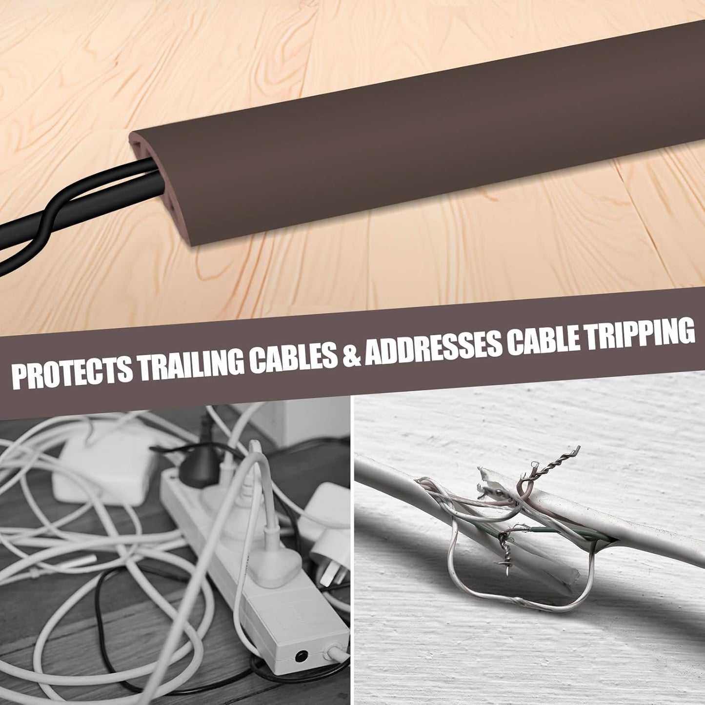Floor Cord Cover Cable Cavity Self Adhesive Cord Hider Floor Floor Cable Management Power Cord Protector Floor Electric Cord Covers for Offices, Gym, Exhibitions (CoffeeBrown, 2.36" x 10')