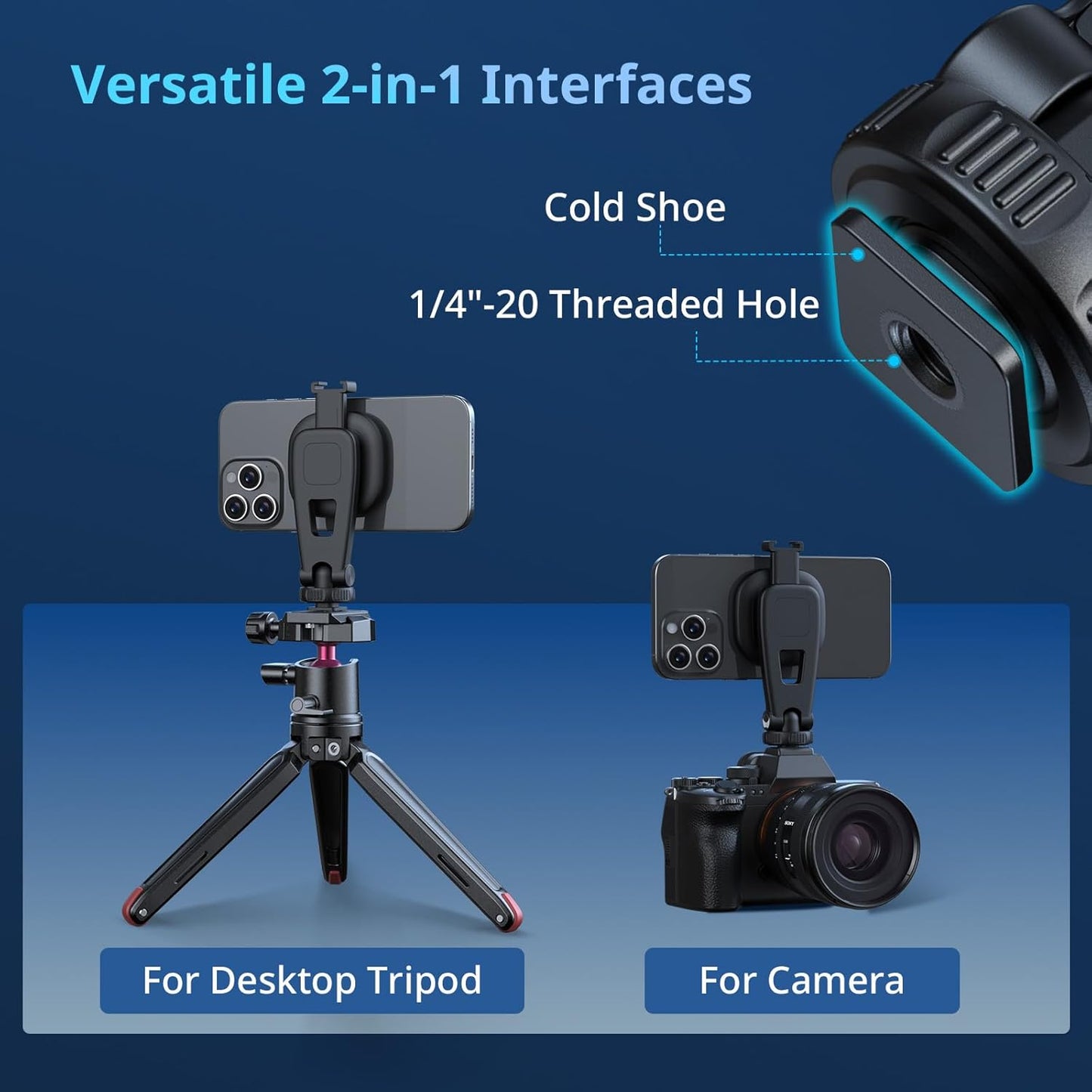 SMALLRIG AC-10 Magnetic Attachable Phone Clamp, Phone Mount with Cold Shoe Mount and 1/4"-20 Threaded Hole, for iPhone 17/16 / 15/14 / 13/12 Series, 90° Tilt for Recording, Live Streaming-5283