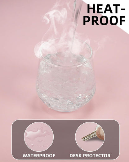 PU Leather Desk Mat Protector - 55"x17" Large Non-Slip Office Desk Pad, Waterproof Keyboard & Mouse Pad, Premium Workstation Cover for Home & Office (Light Pink)