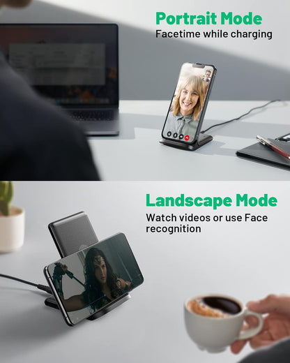 [2-Pack] Wireless Charger, INIU 15W Qi-Certified Fast Wireless Charging Stand with Sleep-Friendly Adaptive Light Compatible with iPhone 16 15 14 13 12 Pro Max Plus Samsung Galaxy S22 S21 Note 20 etc