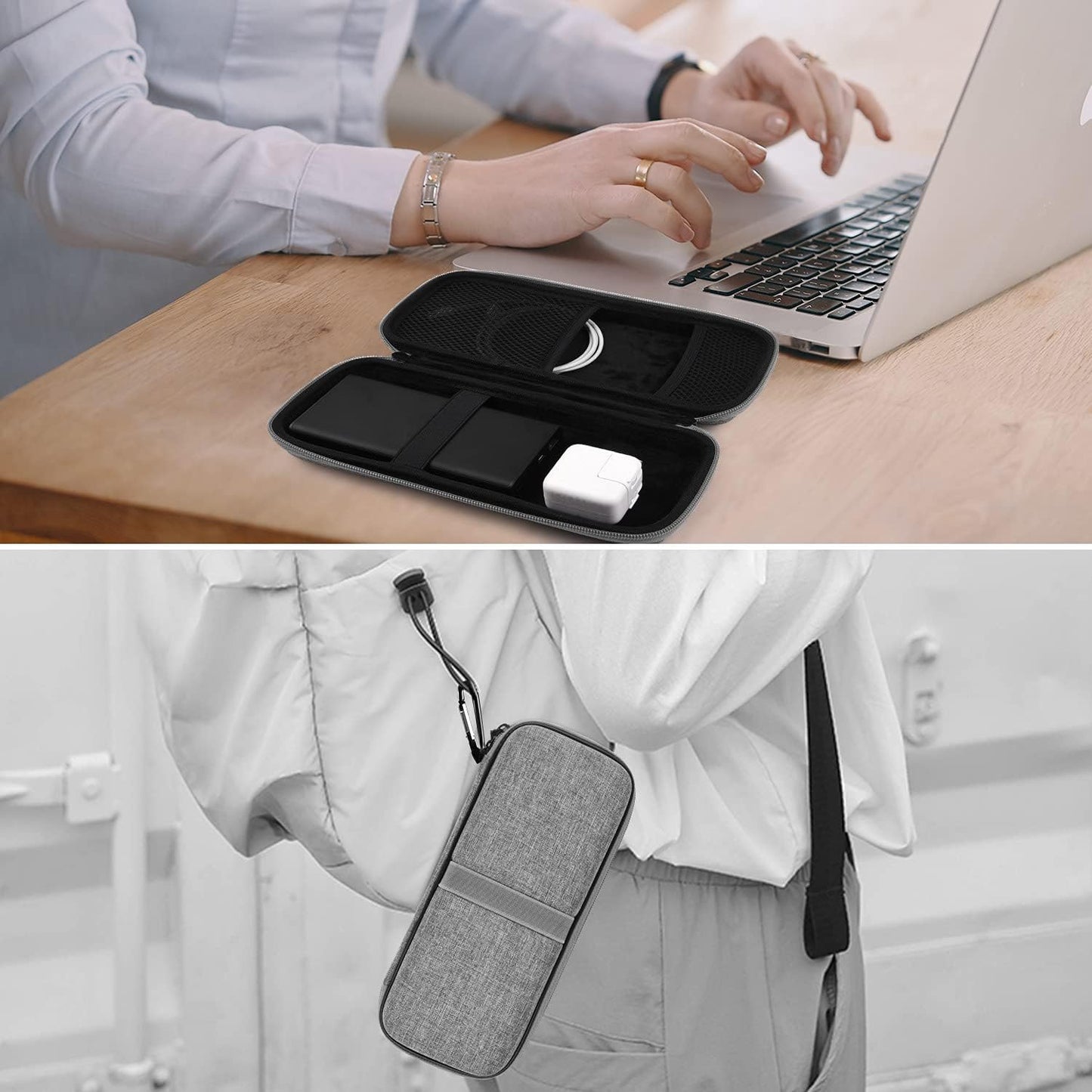 Powerbank Hard Travel Case Compatible RAV Power 26800/20100/20000mAh, Anker Power Core 26800mAh/ PowerCore +26800mAh, ROMOSS 30000mAh, Miady Charger, Ekrist, Lab599 Tx500 Radio(Light Grey)