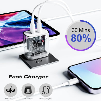 for iPhone Fast Charger,Dual Port USB C iPhone Charger Fast Charging Block,Super Fast Apple Double Type C Wall Charger,2Pack 10FT Quick USB C Lightning Cable for iPhone 14 Pro Max/13/12 MiNi/11/XS/XR