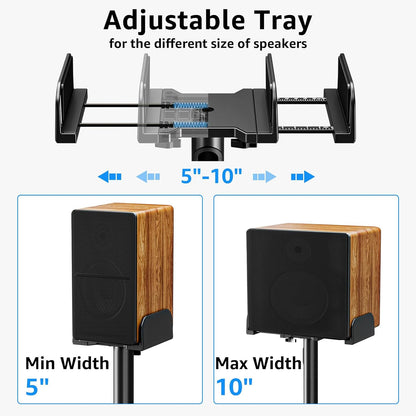 MOUNTUP Universal Speakers Stands Pair 34" to 43.3" Height Adjustable Holds Bookshelf Speakers Satellite Speakers Up to 11LBS Cable Concealing 1 Pair Spring-Loaded Plate Extends to 10" MU9138 Black