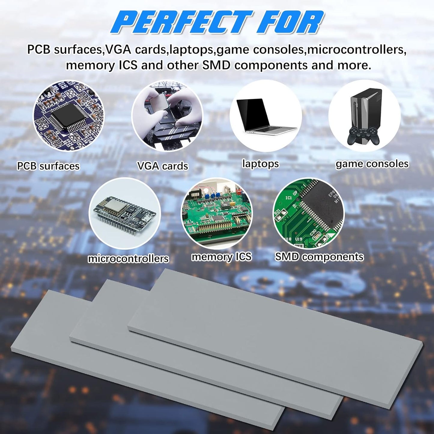 Outus 30 Pieces 2.6 x 0.8 x0.1 Inch Silicone Thermal Pad Reusable CPU SSD Thermal Conductive Silicone Pad Each Thick for Gpu Heatsink CPU Chip Heat Conduction or LED Heat Conduction(Dark Gray)