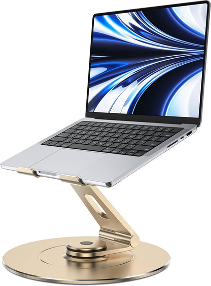 Ultra-Stable Swivel Laptop Stand for Desk，300% Larger Base Stability Military-Grade Aluminum Anti-Loosening Structure - Height Adjustable Laptop Stand Suitable for 10-17.3 inch，Golden