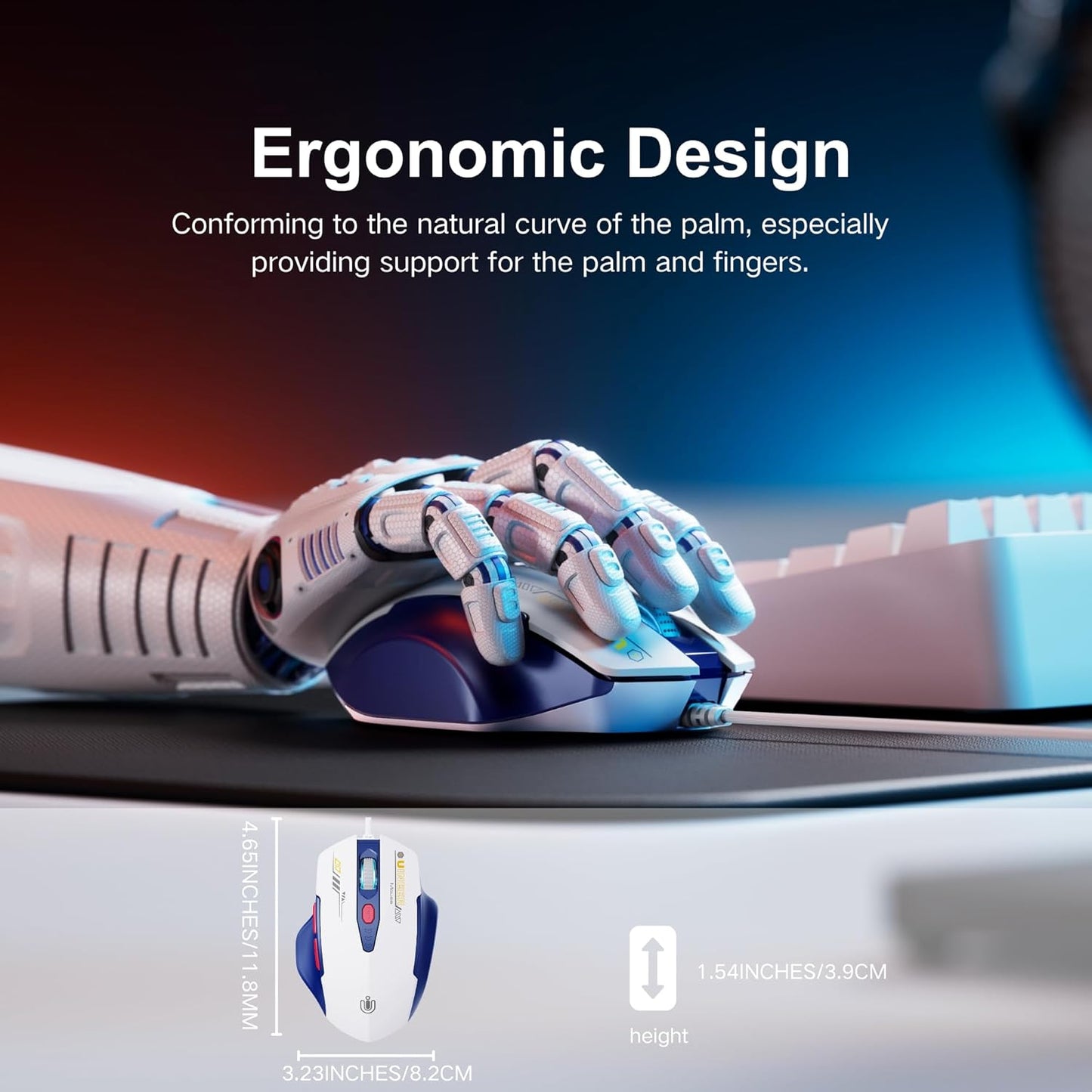 Wired Mouse, 4 Levels Adjustable DPI, 6 Programmable Buttons, Ergonomic Computer Wired Mouse for PC Laptop Computer for Office - Plug and Play (Bluewhite)