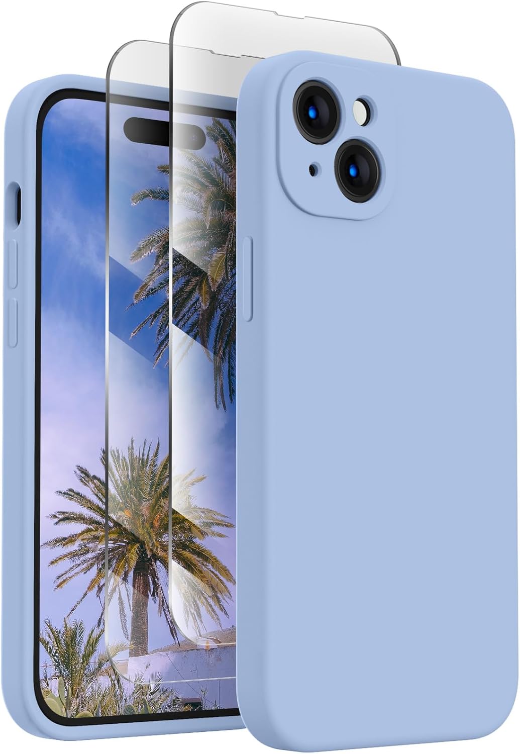 FireNova Designed for iPhone 15 Plus Case, Silicone [Camera Protection] Case with [2 Screen Protectors], Soft Anti-Scratch Microfiber Lining Inside, 6.7 inch, Light Blue