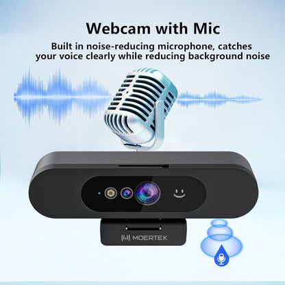 Window Hello Webcam, 1080P 30fps Camera with Noise-reducing Mic, Plug & Play, 90° Wide Angle, Built-in Privacy Cover, 360° Rotation Pan & 90° Tilt, Perfect for Zoom, Google Meet, Microsoft Teams