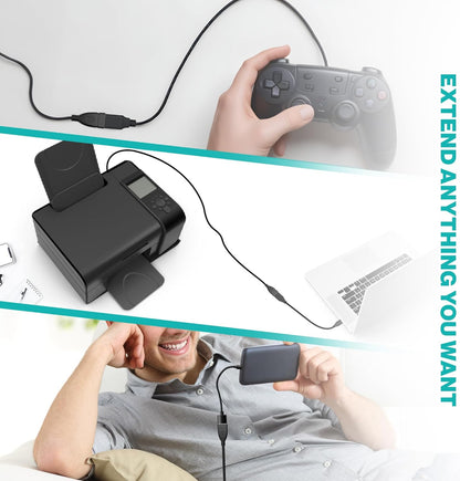 Long USB Extension Cable 10FT - Male to Female Data Transfer Adapter and Charging for Laptop, PlayStation, Xbox, Flash Drive - Black