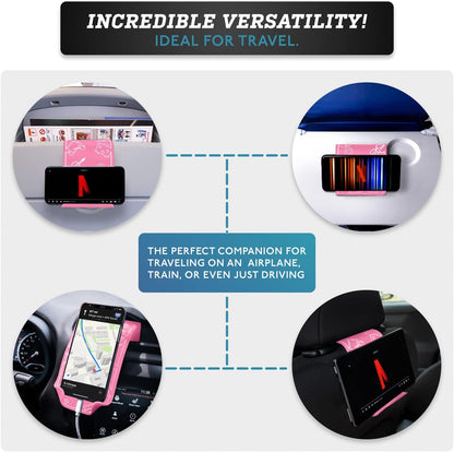 Airplane Travel Essentials for Flying Flex Flap Cell Phone Holder & Flexible Tablet Stand for Desk, Bed, Treadmill, Home & in-Flight Airplane Travel Accessories - Travel Must Haves Gadgets (Pro Pink)