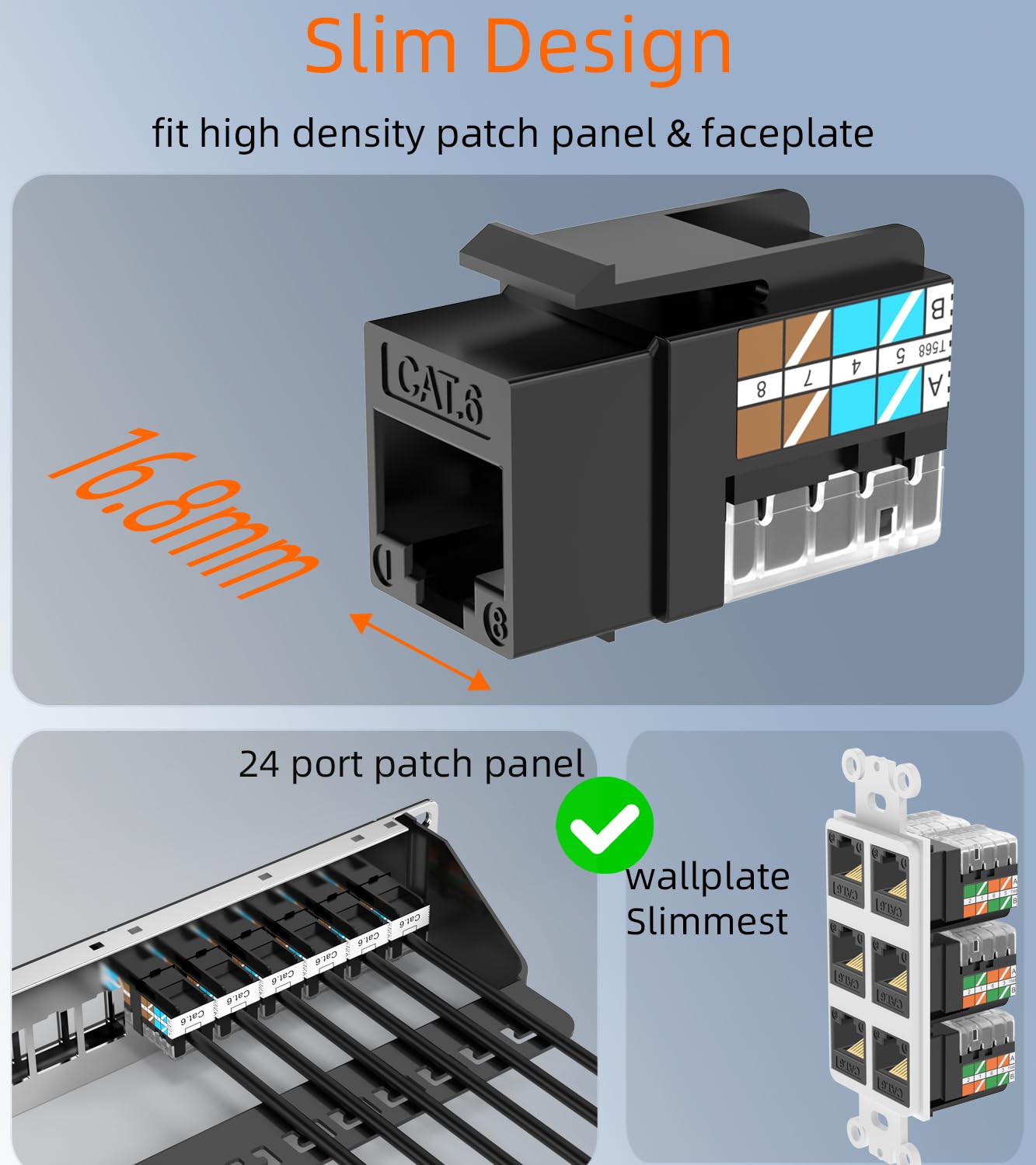 Rapink RJ45 Keystone Jack Cat6 10G Support, Keystone Jacks UTP 25 Pack for Wall Plate and Patch Panel, Rj45 Keystone 90 Degree Black Color for Cat6, Cat5e, Cat5 Cabling