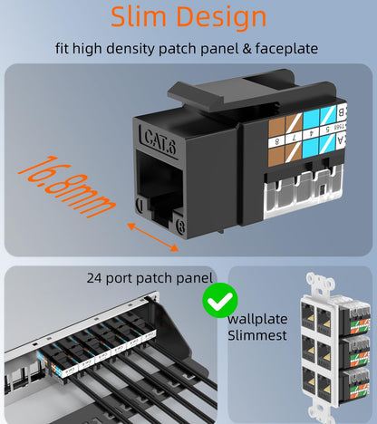 Rapink RJ45 Keystone Jack Cat6 10G Support, Keystone Jacks UTP 25 Pack for Wall Plate and Patch Panel, Rj45 Keystone 90 Degree Black Color for Cat6, Cat5e, Cat5 Cabling
