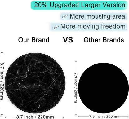 ITNRSIIET Round Mouse Pad with Stitched Edge Premium-Textured Waterproof Non-Slip Rubber Base Desktop Protection Mat Diameter 8.7 inches, Black Marbling