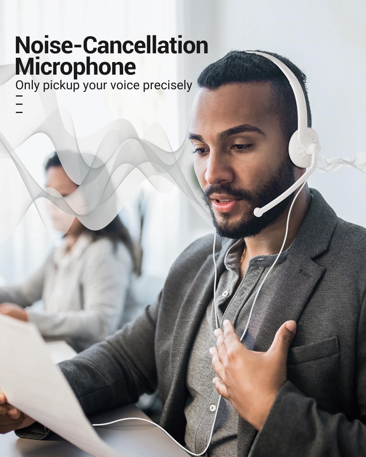 USB Headset with Microphone for PC - Wired Computer Headphones with Noise Cancelling Microphone for Home Office Online Class Skype Zoom Meetings