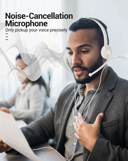 USB Headset with Microphone for PC - Wired Computer Headphones with Noise Cancelling Microphone for Home Office Online Class Skype Zoom Meetings