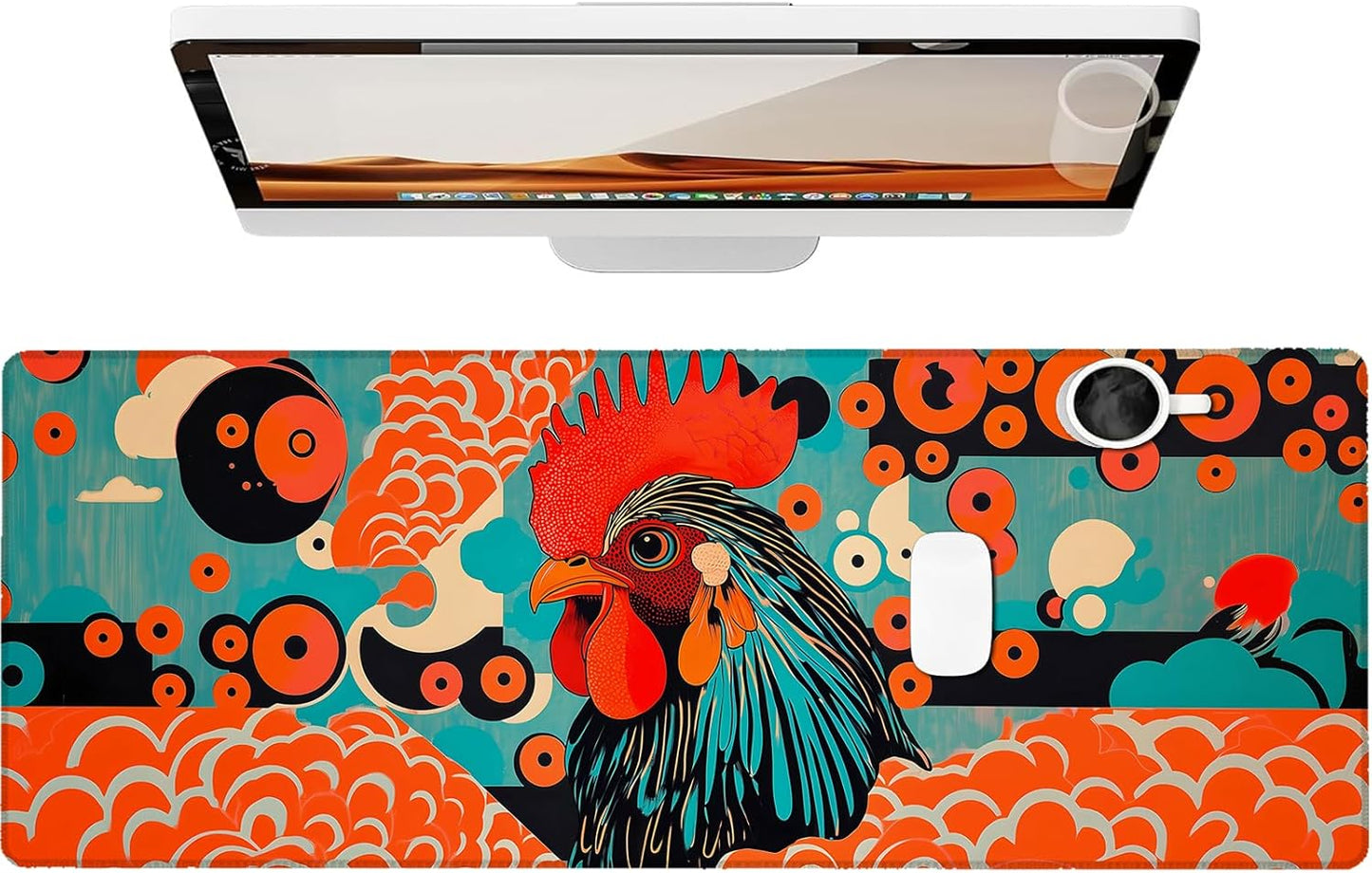 Art Rooster Gaming Mouse Pad, Large Office Desk Mat, Anti-Slip Rubber Base Mousepad for Computer Laptop Keyboard, Smooth Desk Pad for Home Office Gamer Work Accessories 31.5" x 11.8"