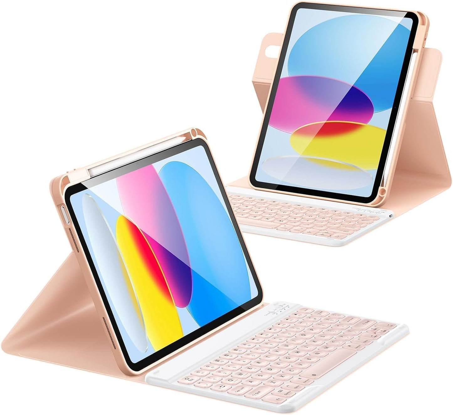 for iPad 11th 10th Generation Case with Keyboard, Magnetic 720° Rotatable Cover Detachable Wireless Bluetooth Backlit Keyboard with Pencil Holder for iPad 11 inch A16 2025 & 10.9 inch 2022 -Pink