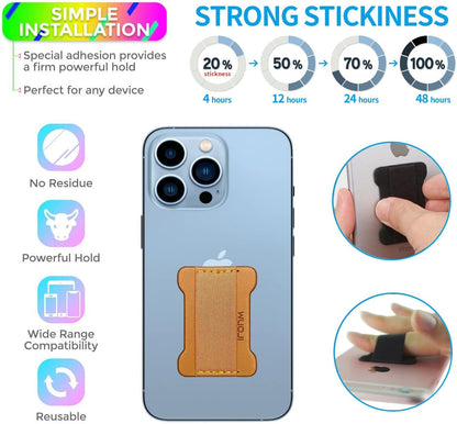 Universal Phone Grip for Smartphones - Phone Holder for Hand for Back of Phone - Wireless Charging Compatible (Brown) - 2Pack