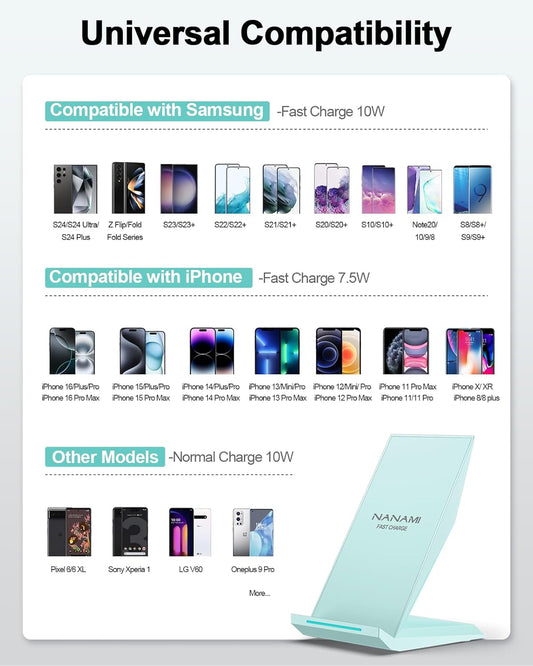 NANAMI Fast Wireless Charger, Qi Certified Charging Stand[with 20W PD Charger] Compatible iPhone 16/15/14/13/12/12, Desktop Charger Stand for Samsung Galaxy S25/S25+/S25 UltraS24/S23/S22/S21/S20