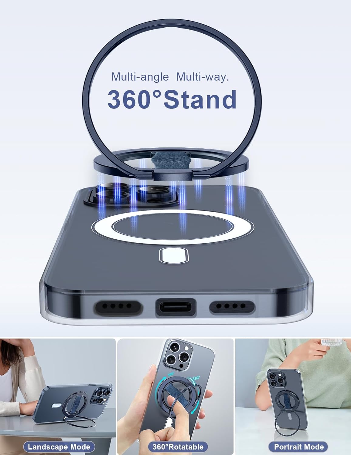 EWA MagOne 3rd Gen [Compatible with MagSafe] Phone Grip Stand with Finger Strap, Removable Magnetic Ring Holder Kickstand Loop for iPhone 16,15, 14, 13, 12 Series-(Blue)