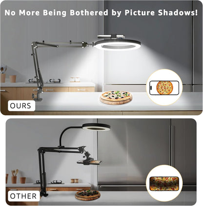 10" LED Ring Light with Overhead Phone Stand, CRI≥95 1200lm Dimmable Lighting, Adjustable Metal Arm with Remote & Phone Holder, for Streaming, Makeup, Zoom Calls, Photography