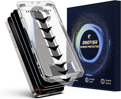 OneFish Privacy Screen Protector for IPhone 15 Plus Anti-Spy Tempered Glass Dust-Free Bubble-Free Anti-Fingerprint 9H Scratch Protection & Hassle-Free Installation Frame [2-Pack]