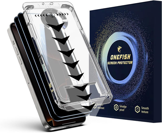 OneFish Privacy Screen Protector for IPhone 15 Pro Anti-Spy Tempered Glass Dust-Free Bubble-Free Anti-Fingerprint 9H Scratch Protection & Hassle-Free Installation Frame [2-Pack]