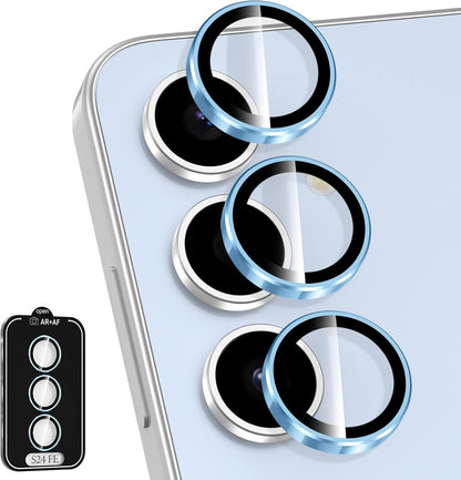 for Samsung Galaxy S24 FE Camera Lens Protector, Individual Metal Ring Tempered Glass Lens Cover, [Strong Adsorption] Scratch Resistant Ultra-Thin HD Clear Lens Cover, 1 Set-Blue Ring